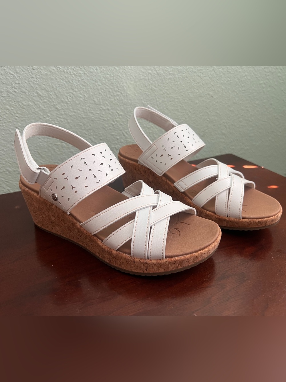Women’s Skechers White Cork Wedge Strappy Sandals